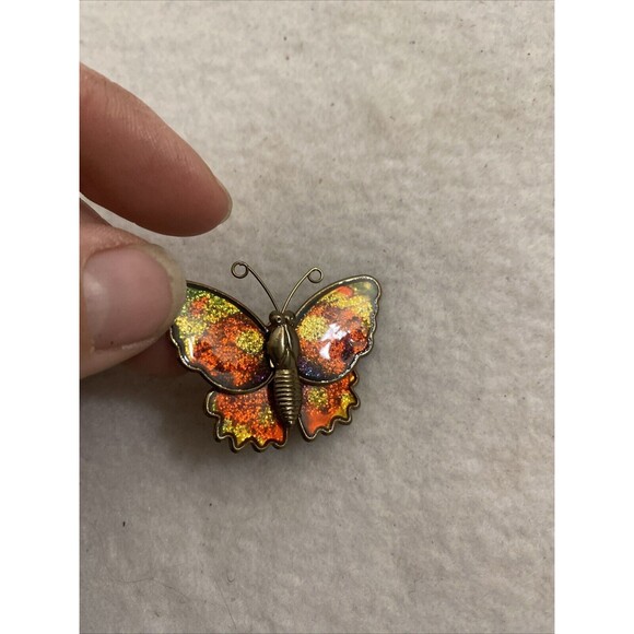 Vintage Sparkle Enamel Butterfly Pin Brooch Unsigned Glitter Novelty Cute Spring - Picture 4 of 6